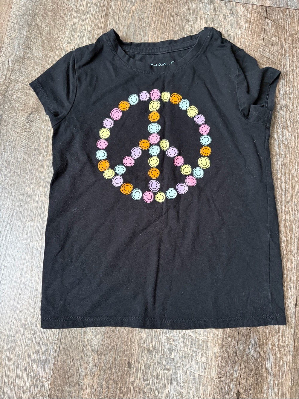 Cat & Jack Black Tee with Pastel Smile Peace Sign